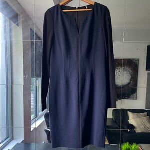 Elie Tahari Black Sheath Dress V-Neck Long Sleeve